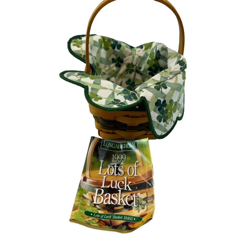 1999 Longaberger St. Patrick's Day Lots of Luck Basket w/Four Leaf Clover Liner